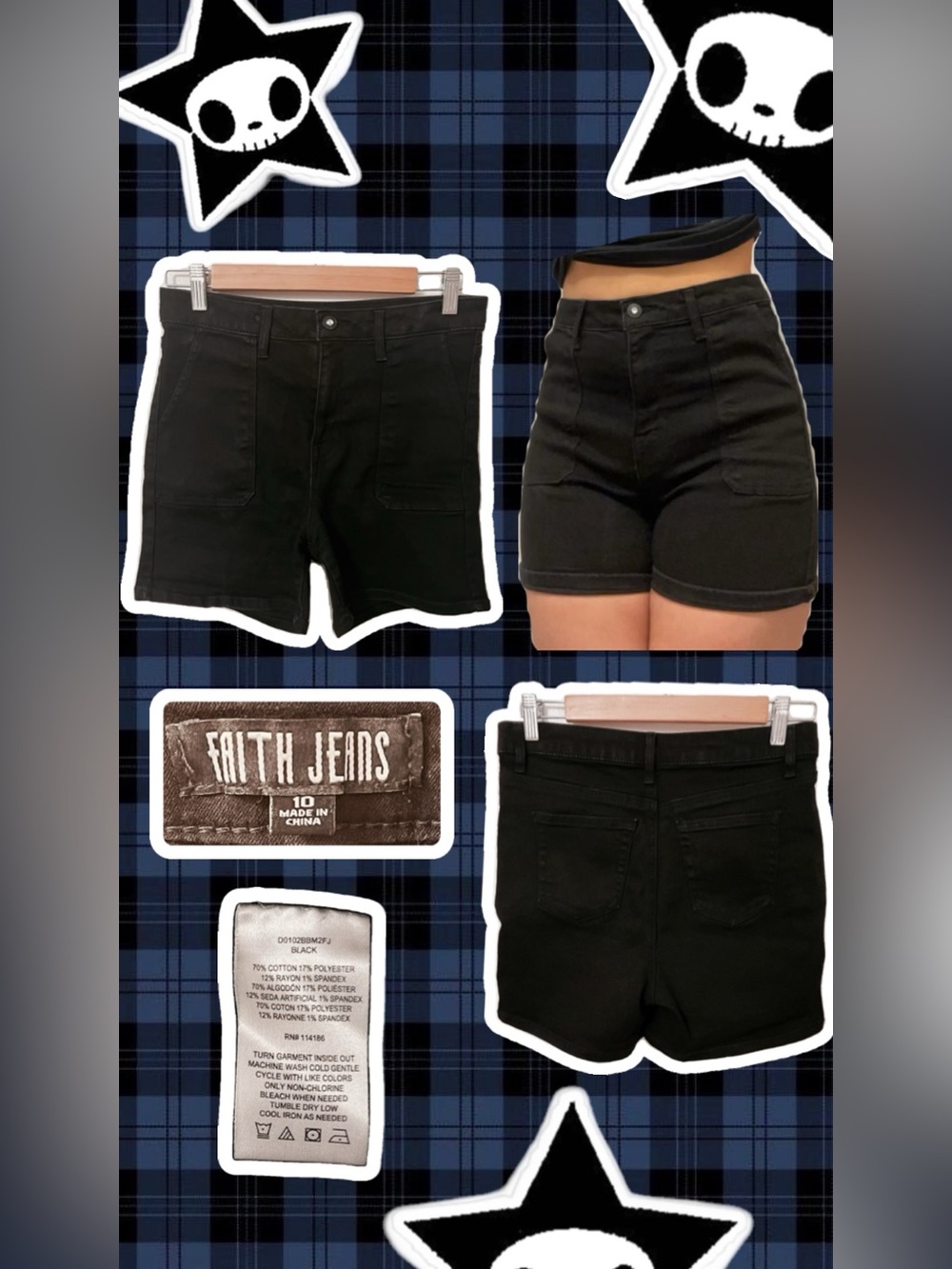 High rise black denim jean shorts